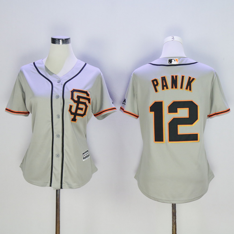 Women San Francisco Giants #12 Panik Grey MLB Jerseys->women mlb jersey->Women Jersey